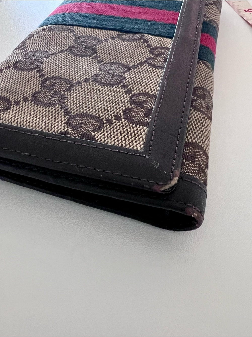 Vintage Gucci Brown Monogram Continental Wallet with Green-Red Web Stripe - Picture 7 of 9